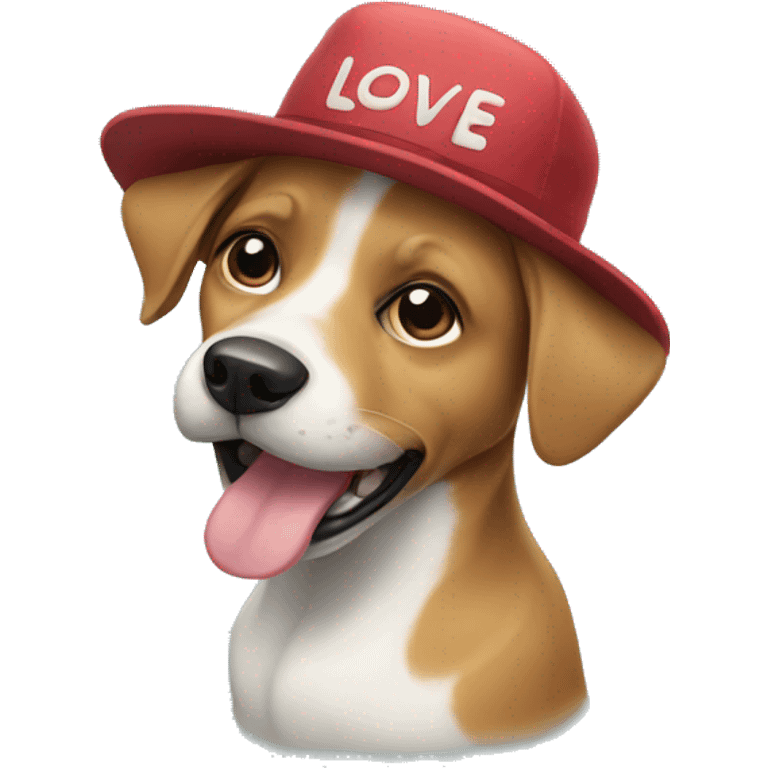 Dog with a hat that says I love type soul emoji