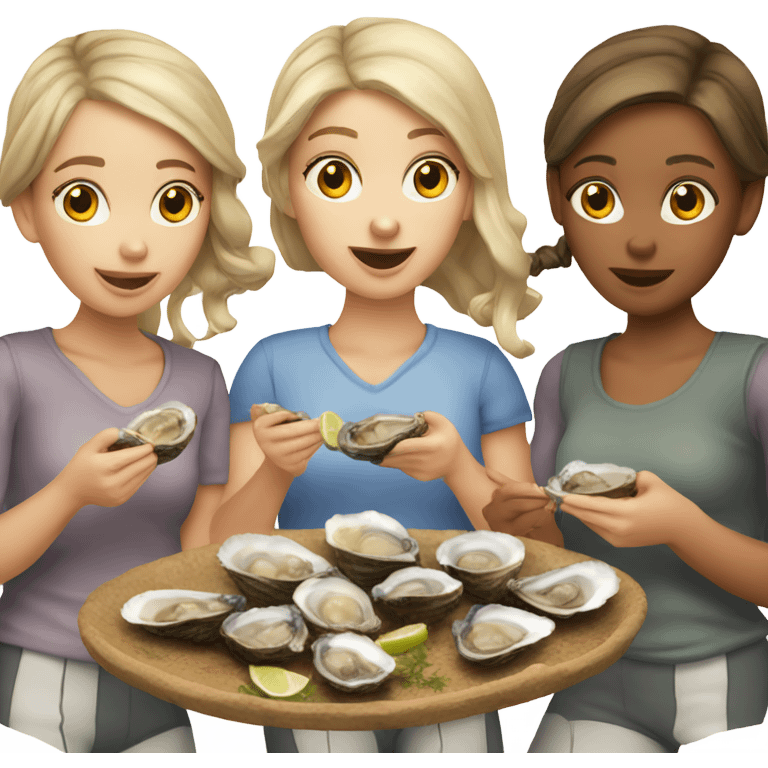 Three white brown hair girls eating oysters emoji