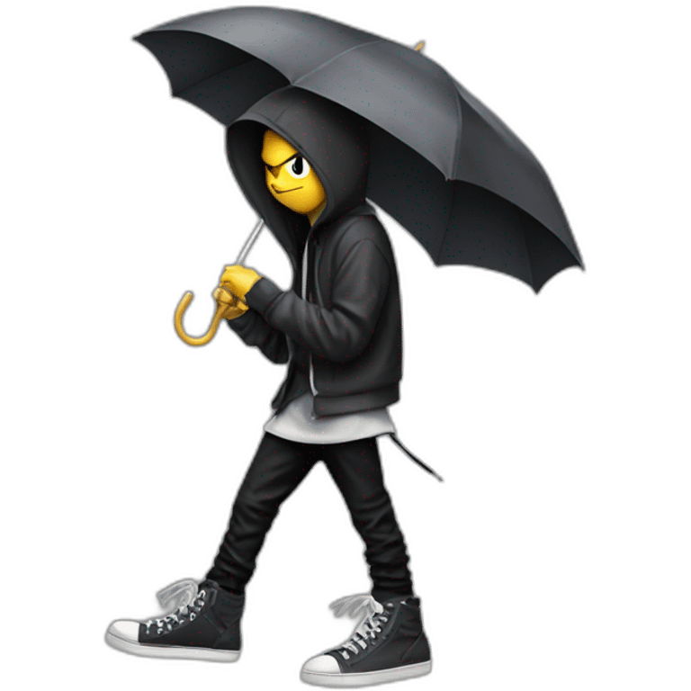 Angry emo kid in hoodie with umbrella in rick owens shoes emoji