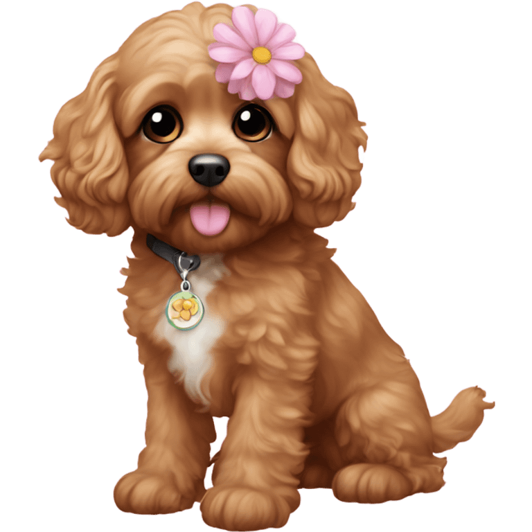  Cavapoo with light pink flower  emoji