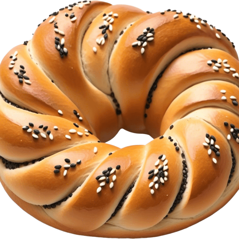 Cinematic Realistic Simit twisted Turkish bread in poppy seeds emoji