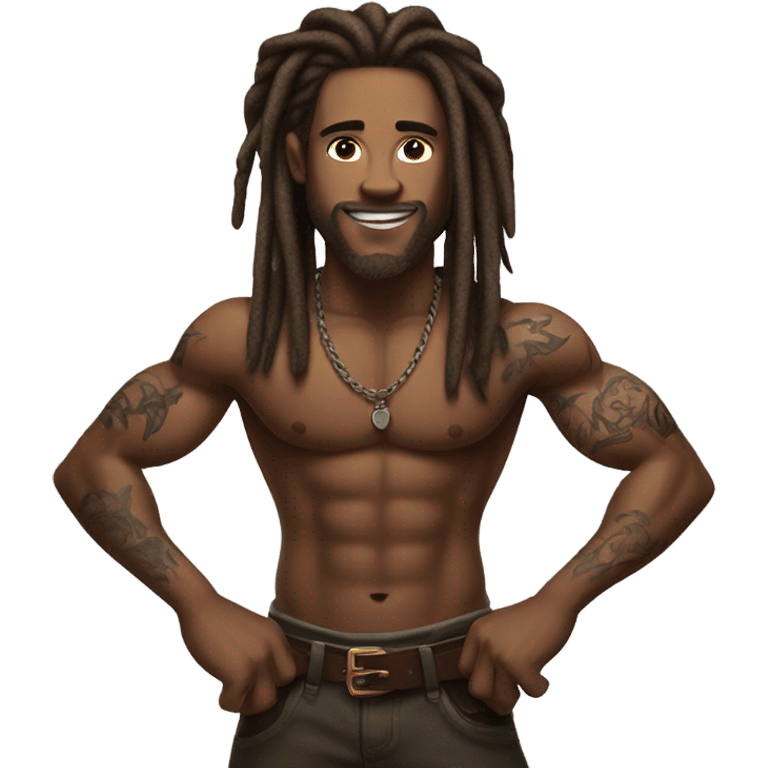 Flexing brown with tattoos and long dreadlocks  emoji