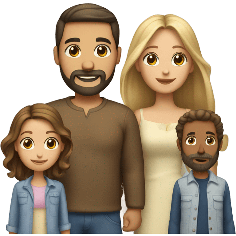 Puerto rican beard short brown hair  with blond long hair woman and brown long hair girl Family  emoji