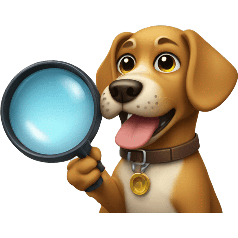 dog detective holding a magnifying glass in his mouth emoji