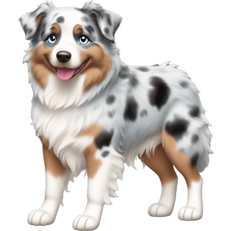 Full body, chubby blue Merle, Australian Shepherd with blue eyes emoji