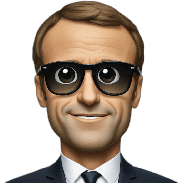 Emmanuel Macron wearing sunglasses, there is a big € on each eye of the glasses emoji