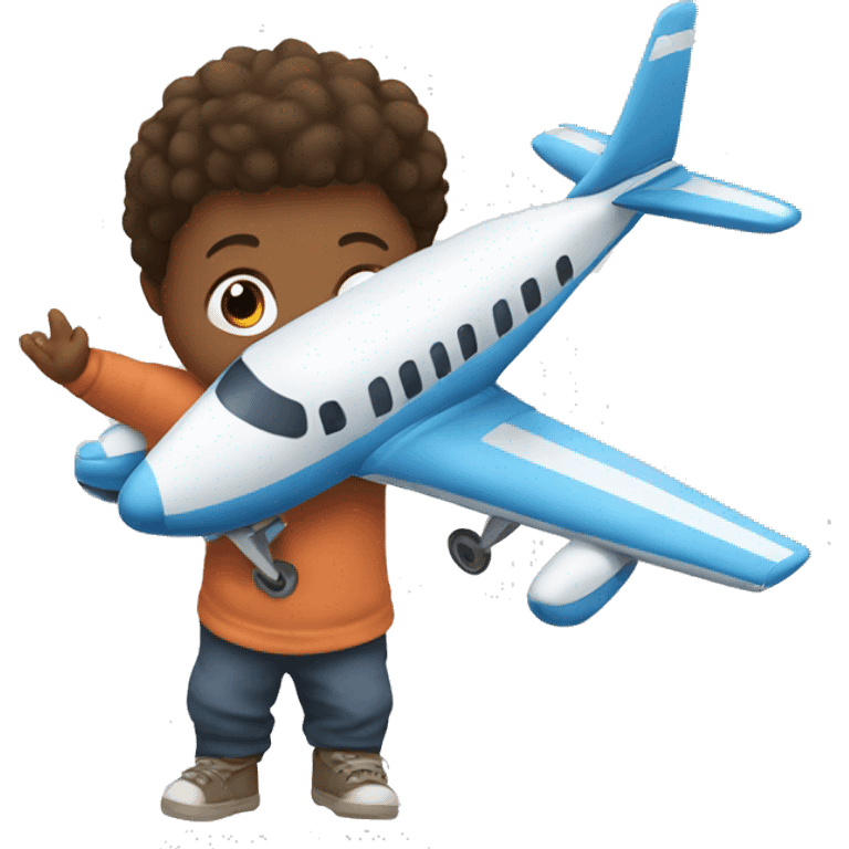 A kid playing with a plane  emoji