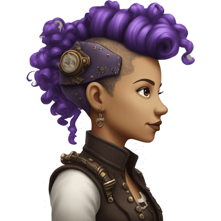 Photorealistic steampunk profile short mohawk purple  curl Caucasia girl emoji