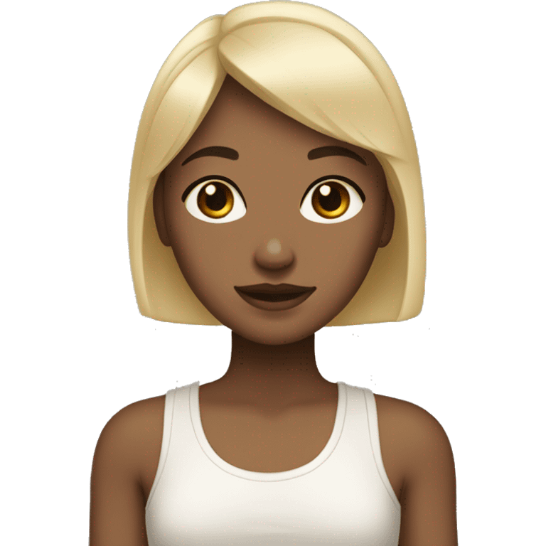  girl with short blonde hair and dark brown bangs, dark brown eyes and light skintone emoji