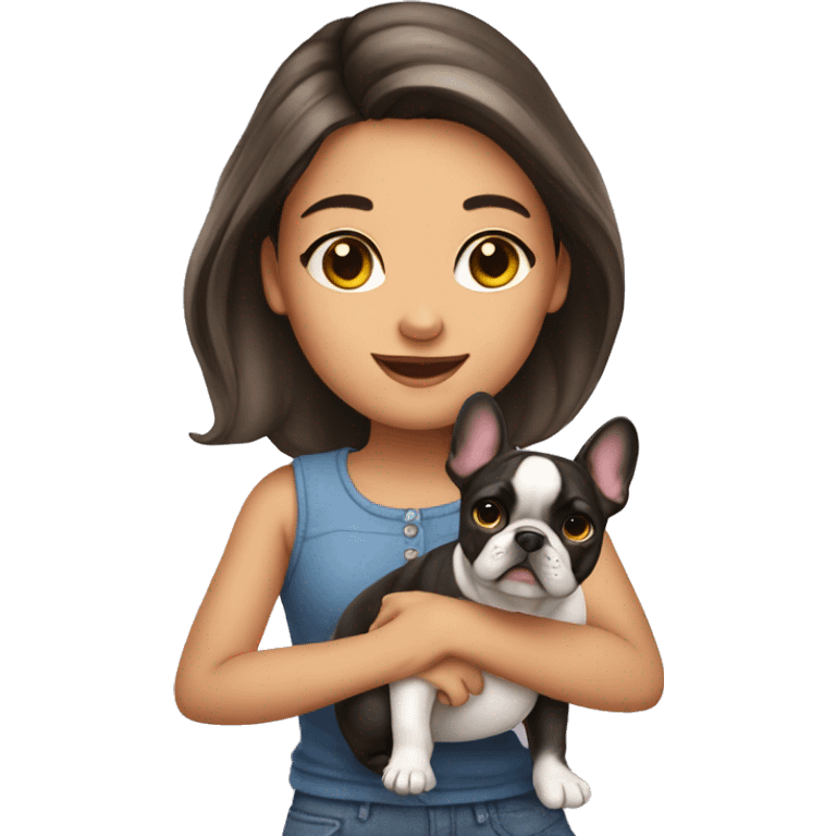 Cute girl holding a french bulldog emoji