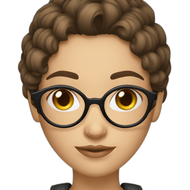 Femme brune cheveux boucles longs avec lunettes rondes emoji