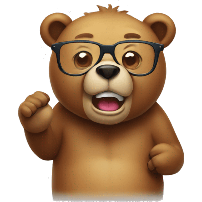 Bear with glasses farting emoji