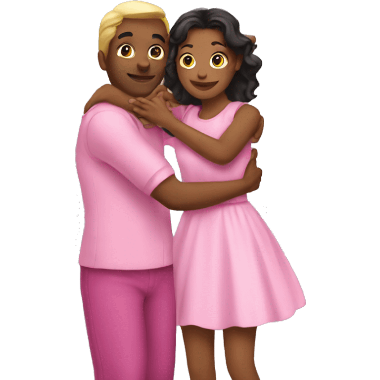 2 friends wearing pink dress and hug emoji