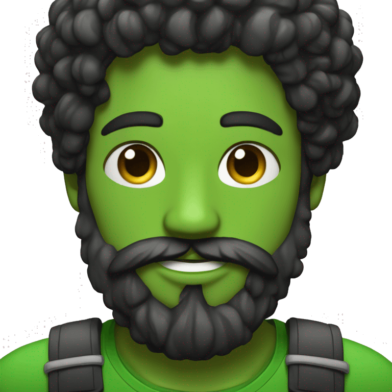 Homme cheuveu boucle et barbe noir  aux yeux vert avec une barbe qui fait un bisous avec un coeur emoji