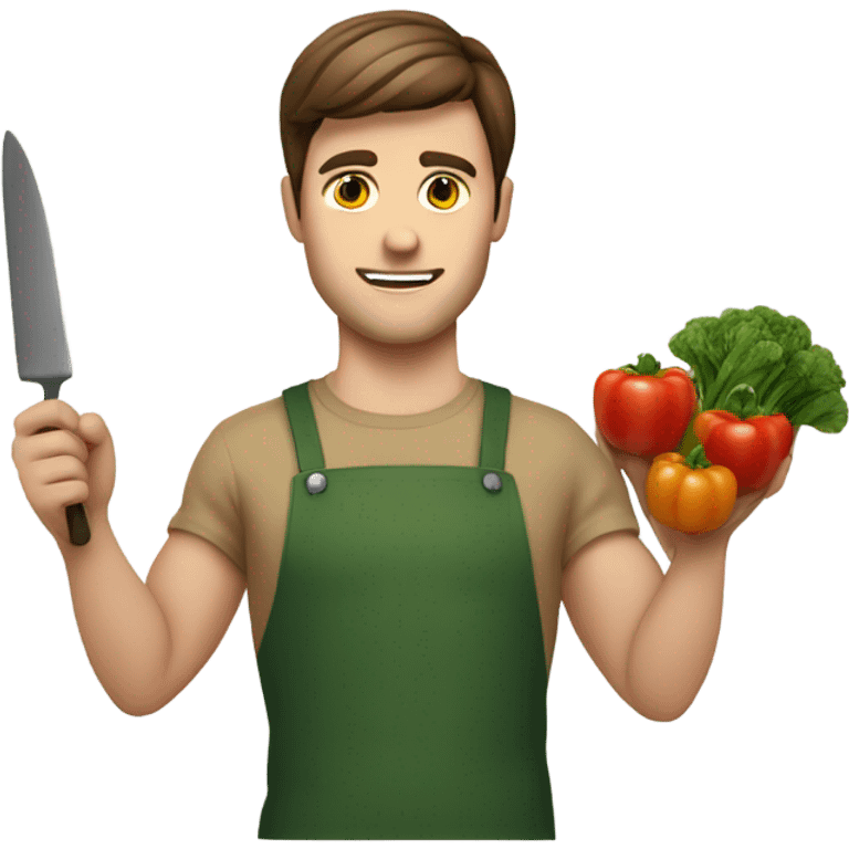 very attractive young man white brunette young man using a chopping vegetables emoji