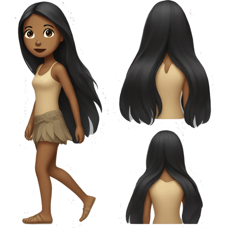 Brown Island girl with long black hair emoji