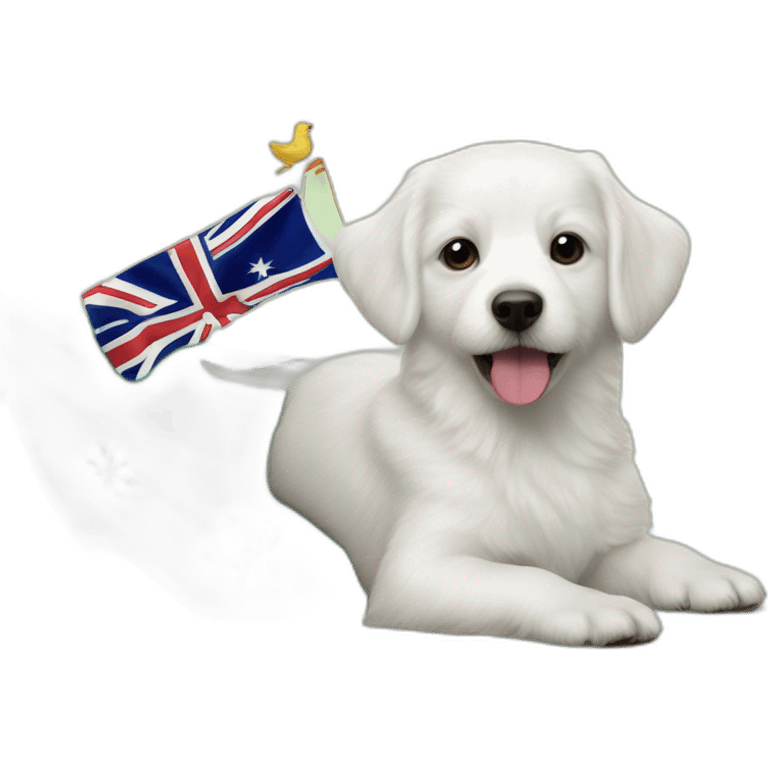 Kiwibird and white maltipo dog on a new zealand flah emoji