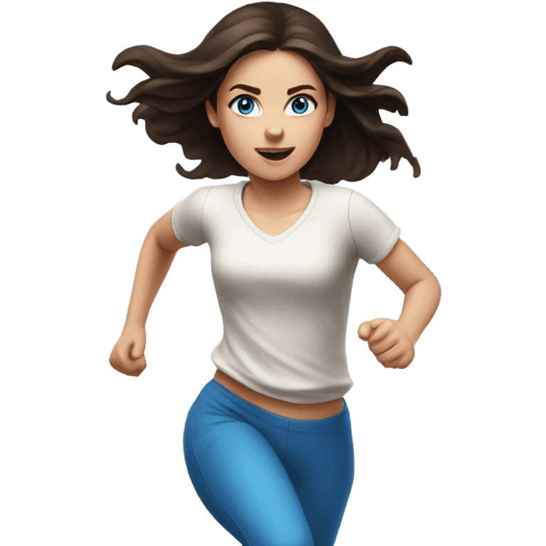 Realistic brunette girl with bright blue eyes running fast emoji