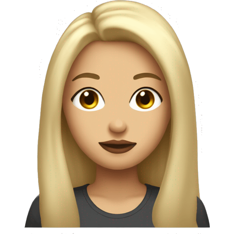 blonde girl, long hair, brown eyes, big lips. She is wearing a t shirt that says diva on it emoji