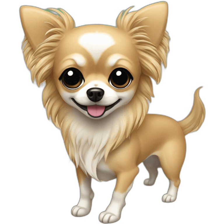 Long hair sand chihuahua on a beach emoji