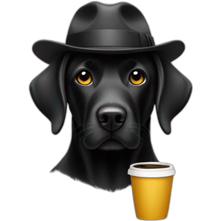 Black  labrador with hat and coffe emoji