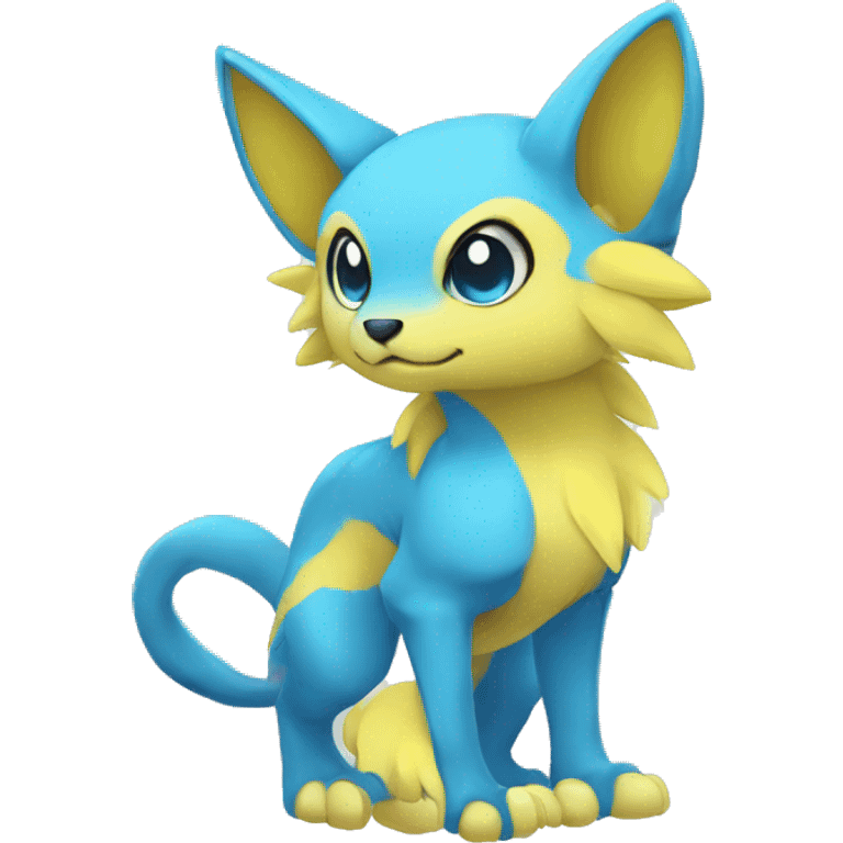 Cute cool blue yellow animal hybrid Fakemon full body emoji