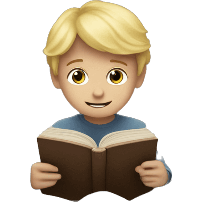 A small boy with blonde hair in bed reading a book called “the never ending story” emoji