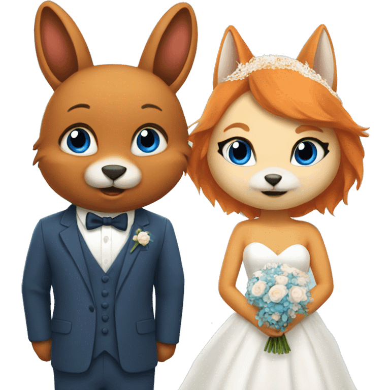 bunny with blue eyes and, a fox on their wedding day emoji