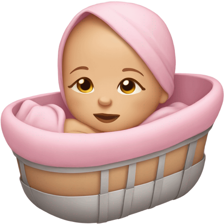 Light skin newborn in a pink cradle emoji