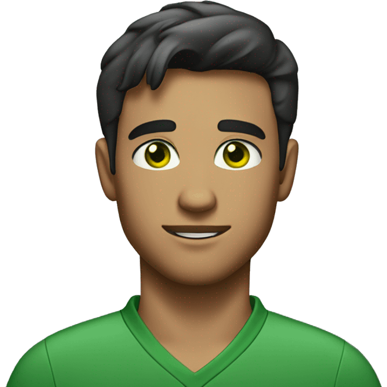 Man 21 years old, with trimmed beard, green eyes, short dark hair, dressed in a polo shirt emoji