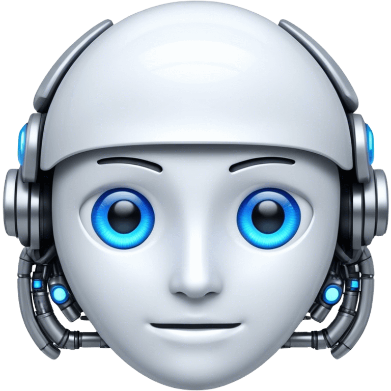 A sleek, futuristic emoji representing artificial intelligence, featuring digital circuits, glowing eyes, and a modern tech aesthetic. emoji