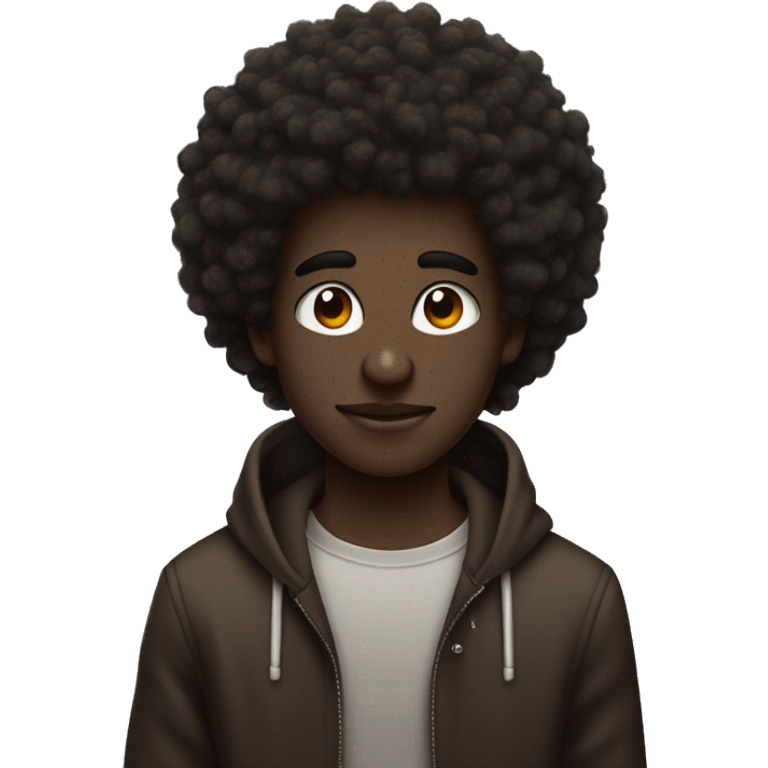 Dark skin boy with a kinda curly but wooly Afro and nose piercing and ear piercing with one slit in his eyebrow emoji