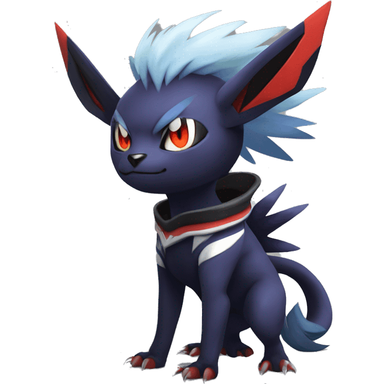 Cool Anthro Dark Absol-Noivern-Quilava-Litten-Pokémon with edgy stripes hoodie spiked collar punk Full Body emoji