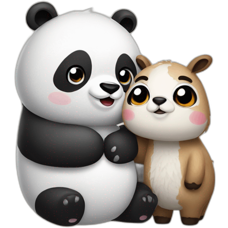 cute panda and llama hugging emoji