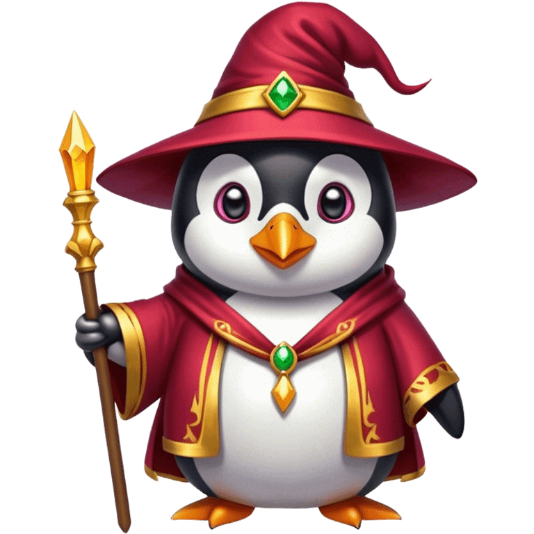 Penguin Wizard with Ruby and Golden robe emoji