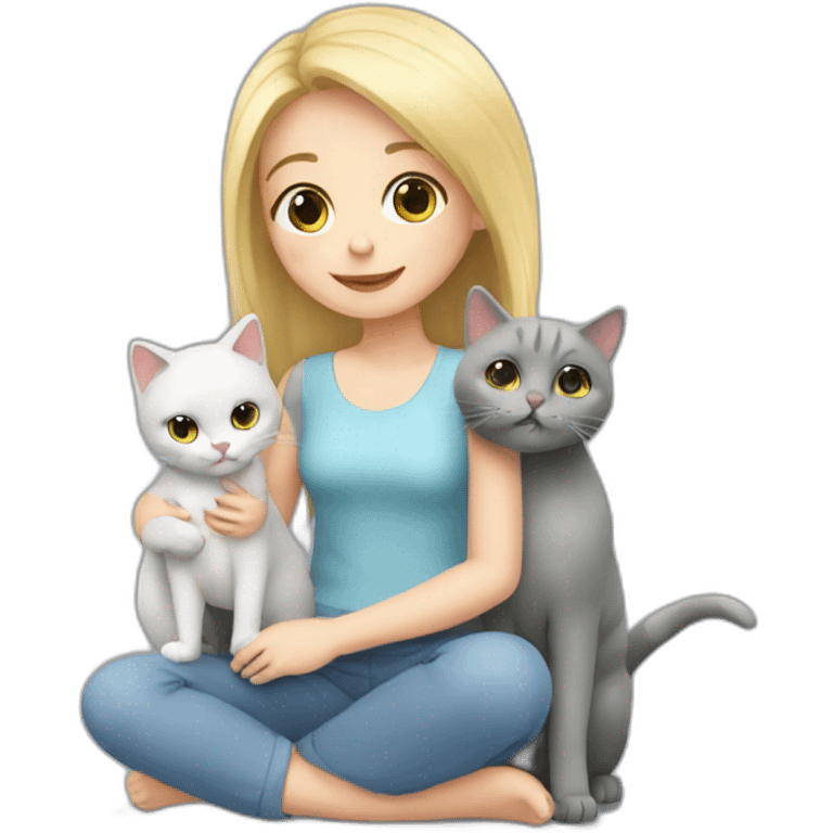 cute blonde girl taking care of 2 grey cats emoji