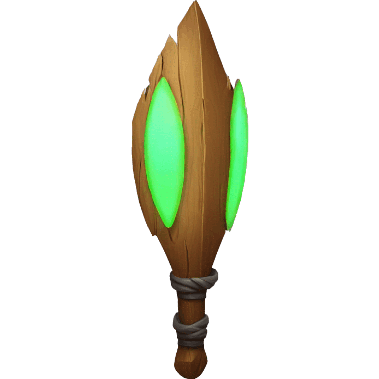 wooden spear with glowing neon emoji