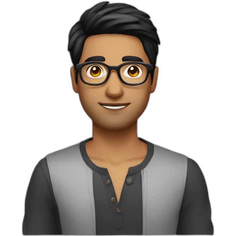 indian guy with fair skin with straight hair with round fully circular glasses black eyes black hair emoji