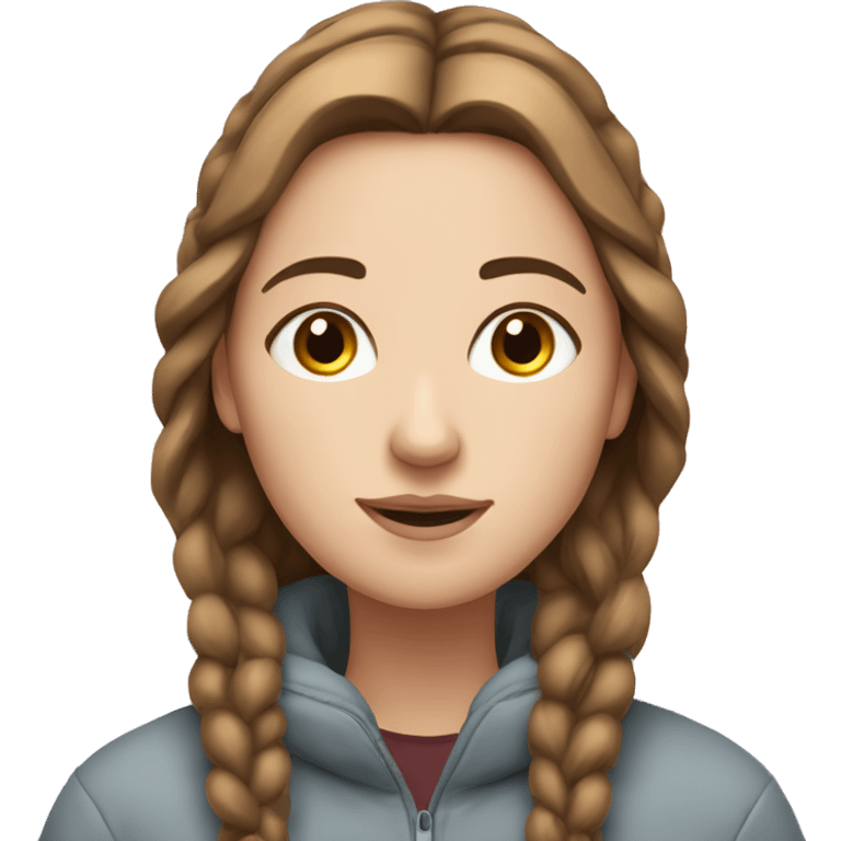 White girl with brown hairs have meditation in the winter mountains  emoji