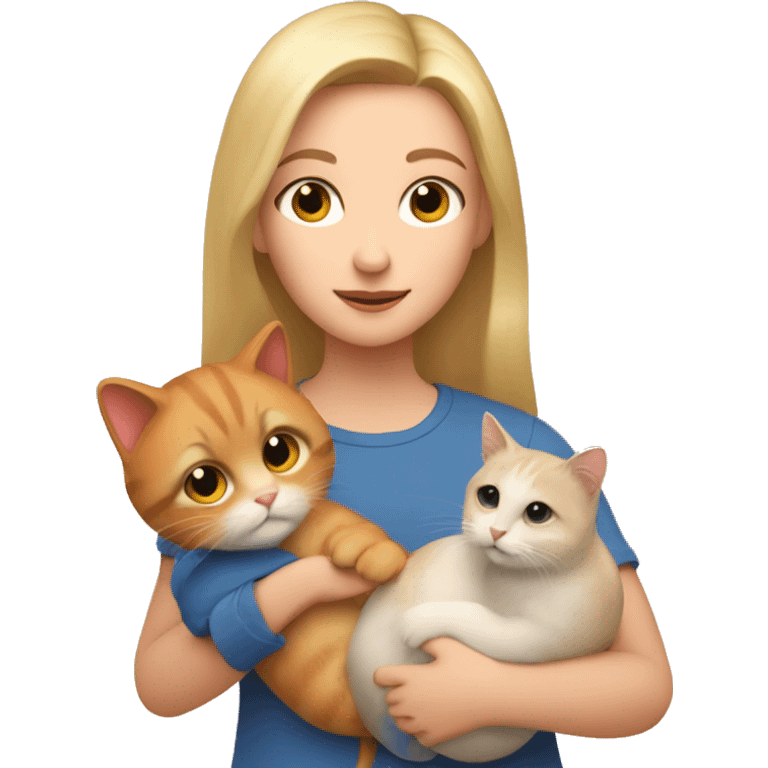 blonde girl holds hamster and red cat in her arms emoji