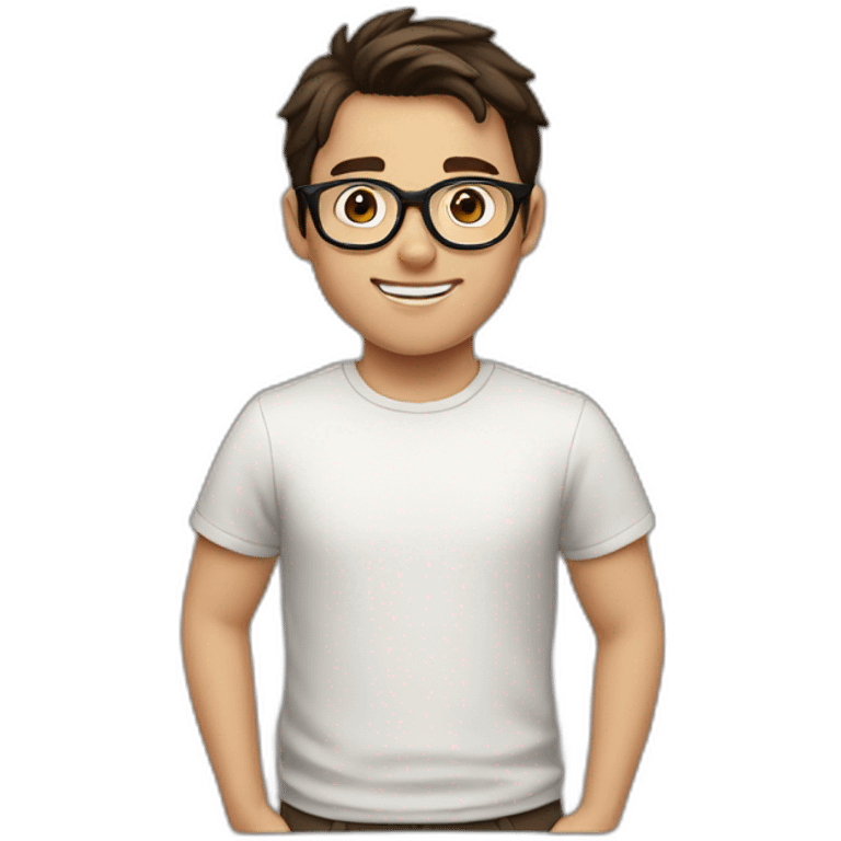 white boy with dark brown hair with circle brown glasses and a smile emoji