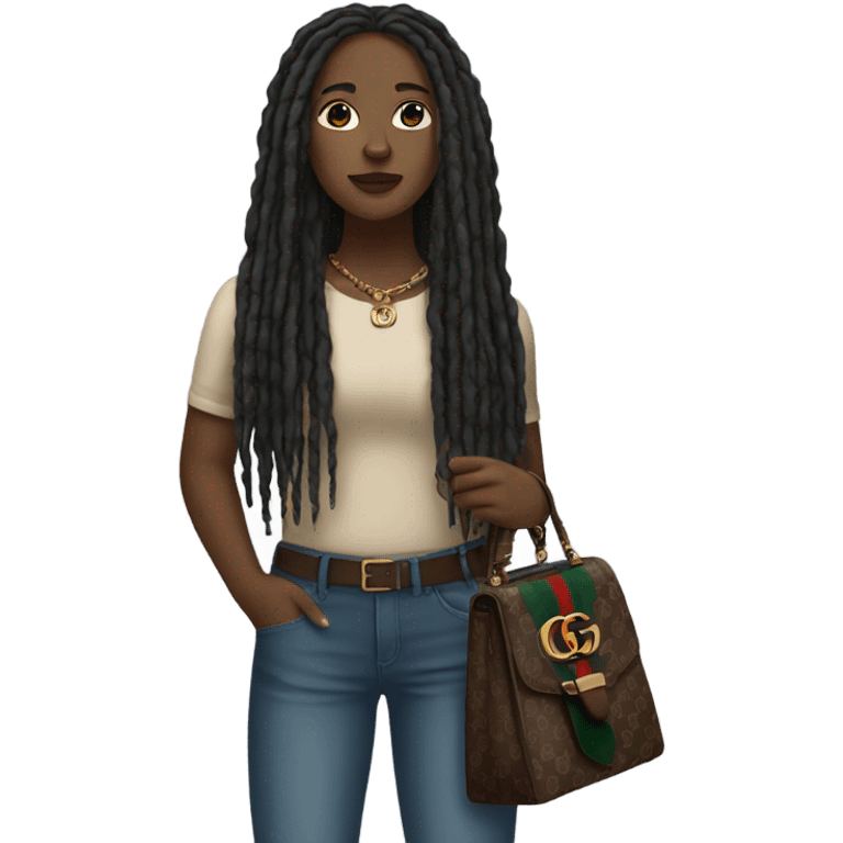 Light skinned black woman with long dreadlocks holding Gucci bag  emoji