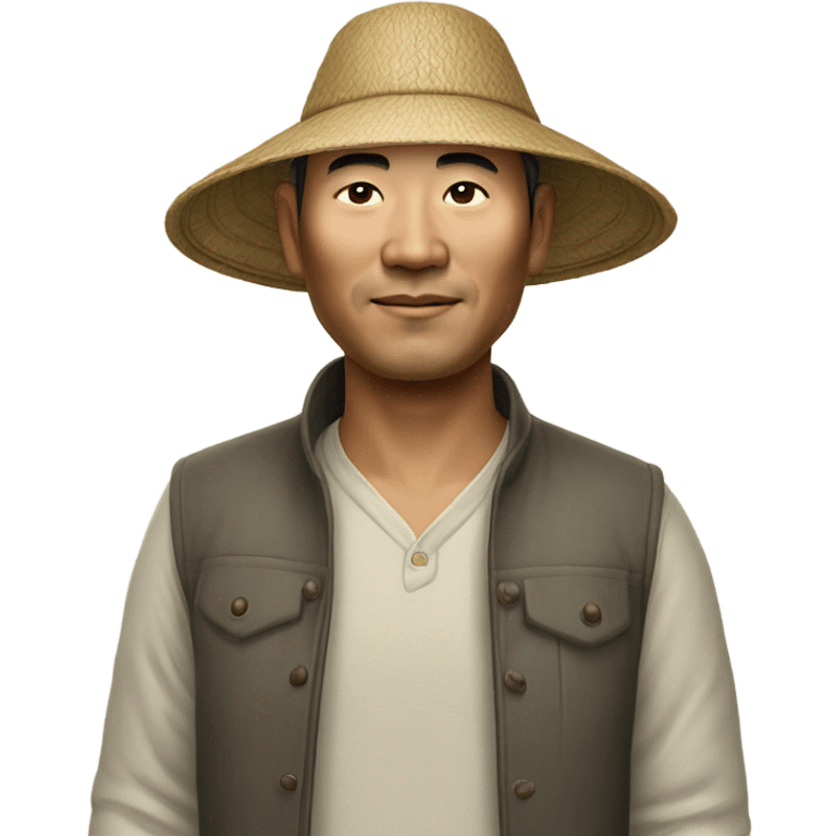 photorealistic Chinese peasant in sedge hat emoji