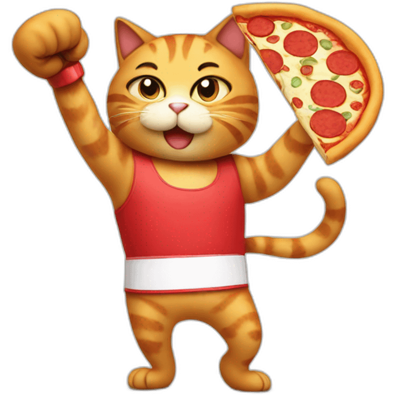 boxing cat with pizza emoji