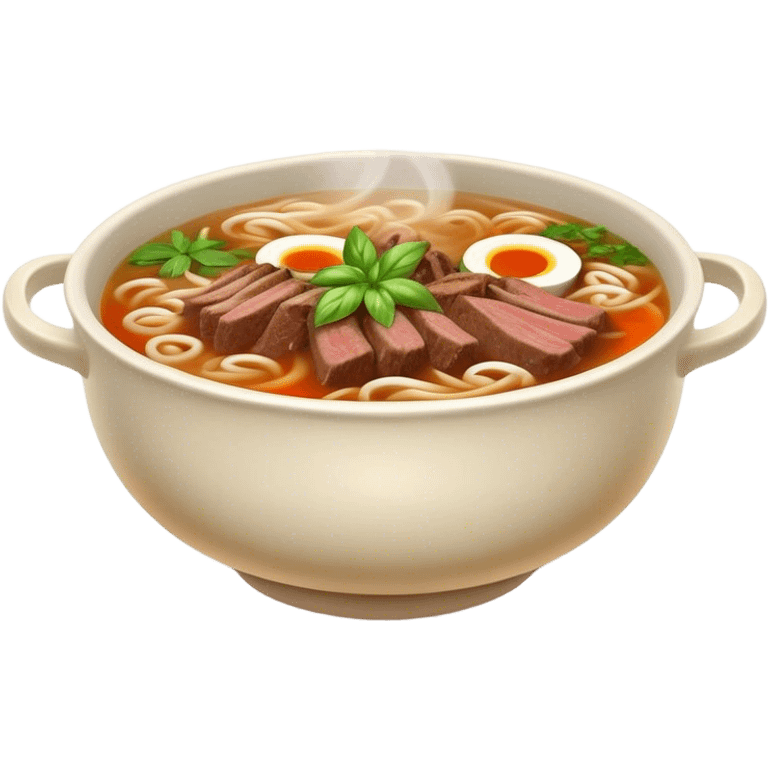 Cinematic Realistic Pho Dish Emoji, depicted as a steaming bowl of aromatic beef noodle soup with herbs rendered with lifelike textures and vibrant, warm lighting. emoji