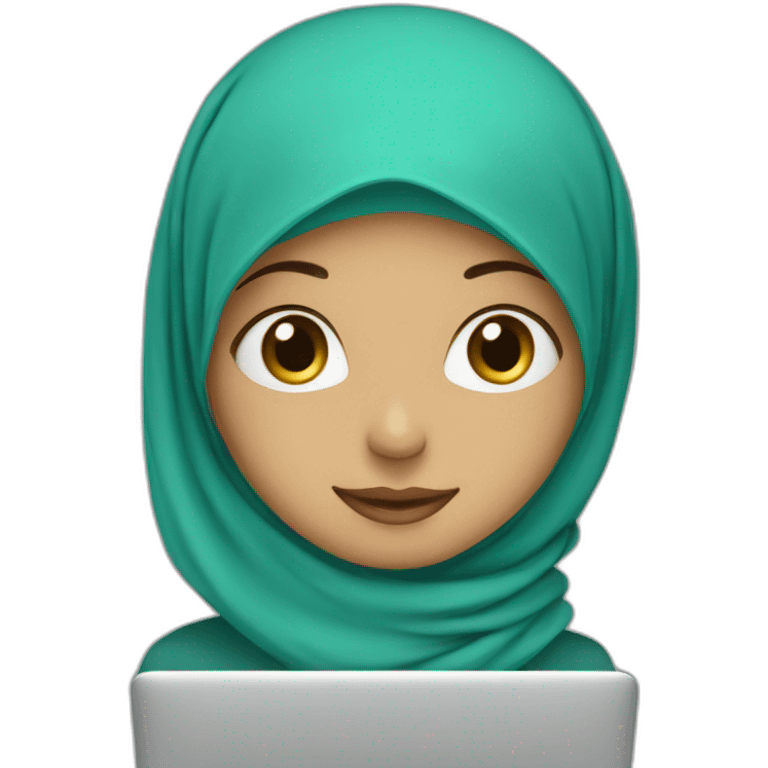 Hijabi girl with turquoise hijab and computer emoji