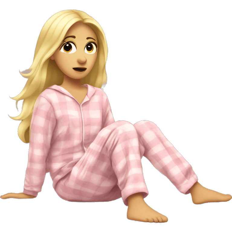 Lazy blonde girl in pijamas watching tv emoji