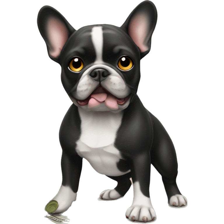 Black-and-tan French bulldog paying money emoji