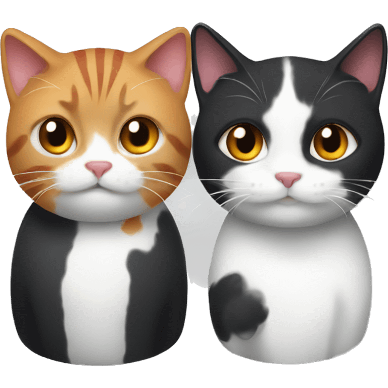 Two adults person, one black-white cat, one red-gray-white cat emoji