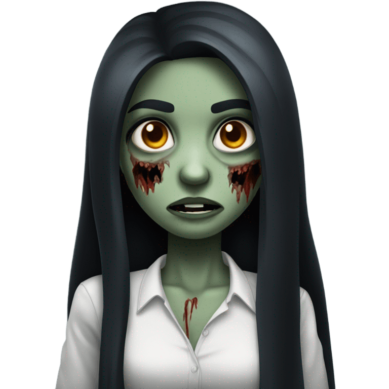 girl zombie with black long hair with teeth and serious face  emoji